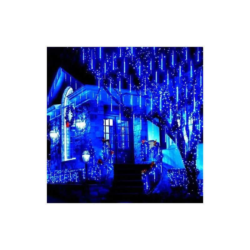 Luces Lluvia De Meteoritos Tubo Solar Led Guirnalda Exterior Azul