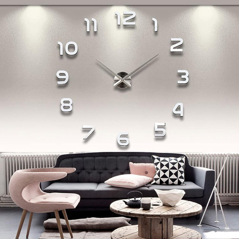 Reloj De Pared 3d Grande Números Negros Autoadhesivo