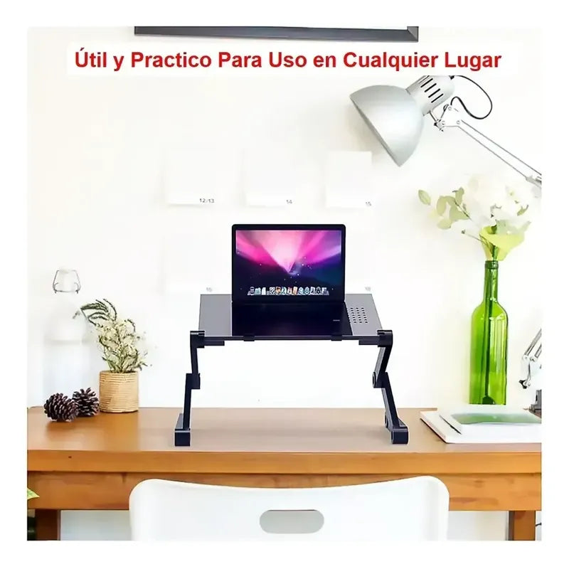 Soporte De Laptop Elevador Notebook Plegable Con Ventilador Gris Oscuro