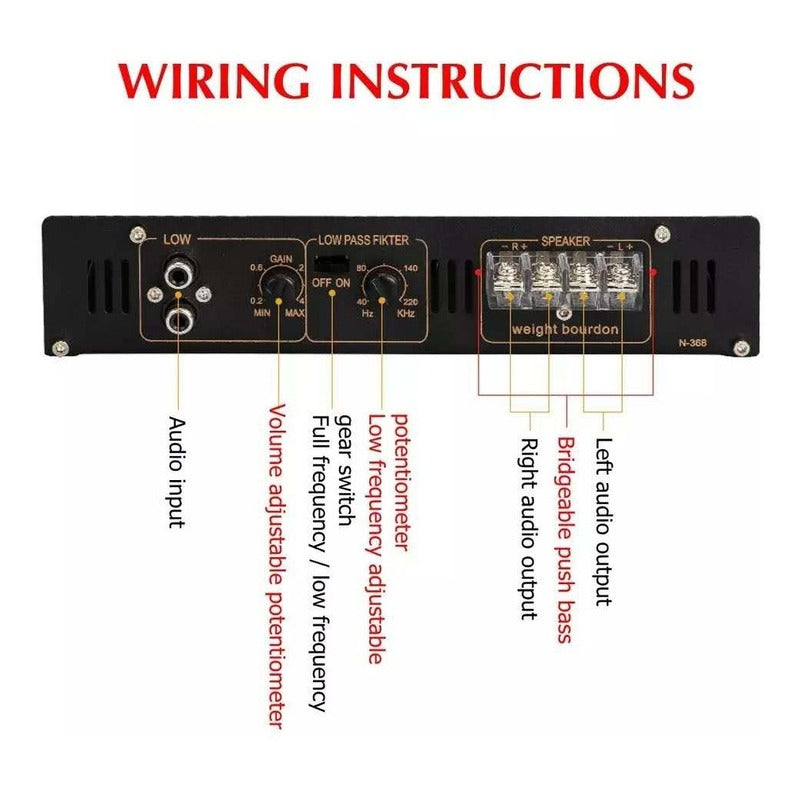 Amplificador Auto 2200w Estéreo Audio 2 Canales 12v Plata