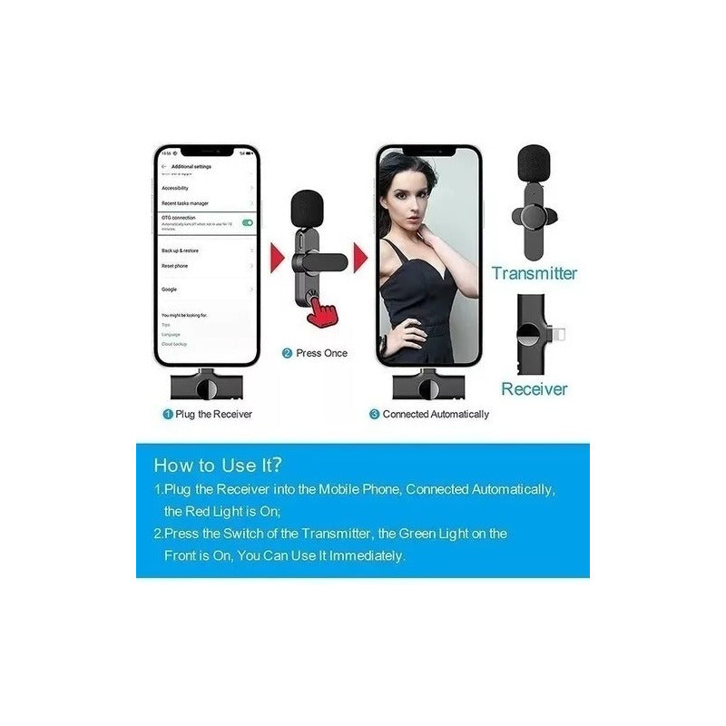 Micrófono Grabador Inalámbrico Tipo C Para Celular Negro