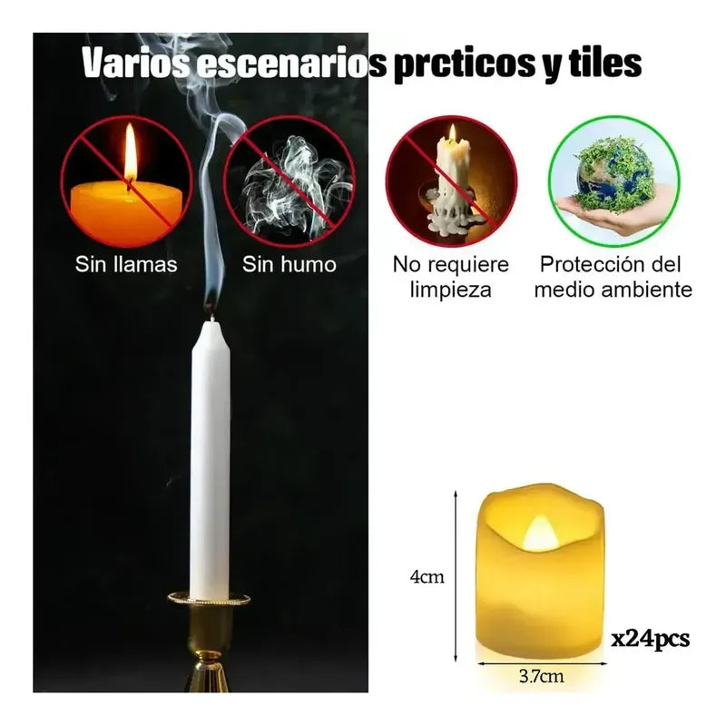 Caja De 24 Velas Led Sin Llama 100% Seguras Para Decoracion Amarillo Lisa No Aplica 1 Ml