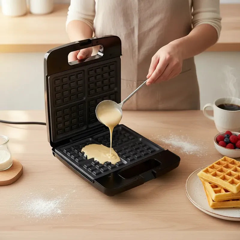 Wafflera Electrica Maquina De 4 Waffles Antiadherente Negro