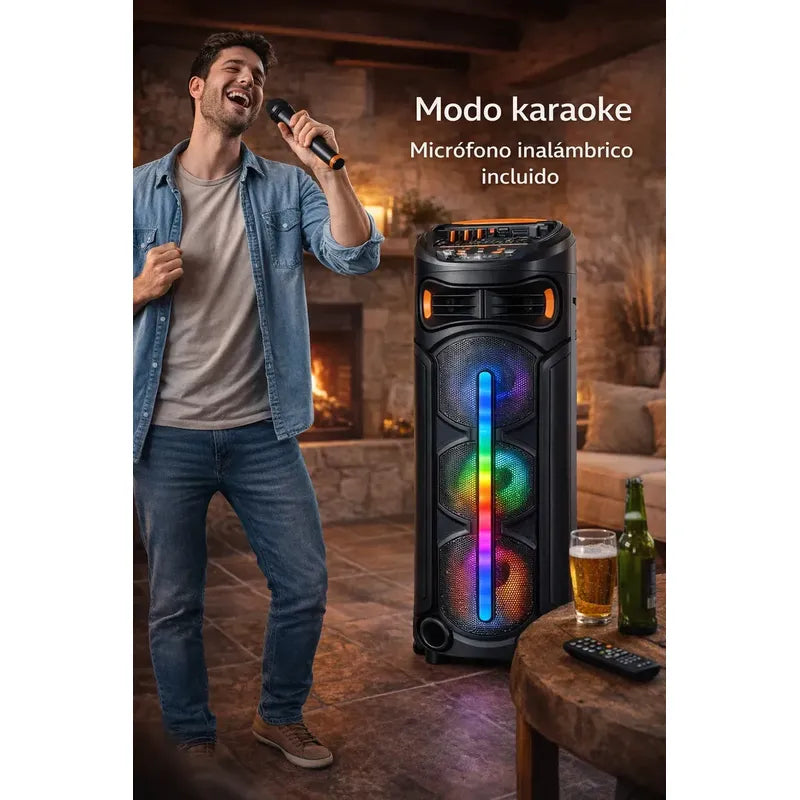 Parlante Bluetooth Portátil Tecnohogar Con Led Y Micrófono 90cm