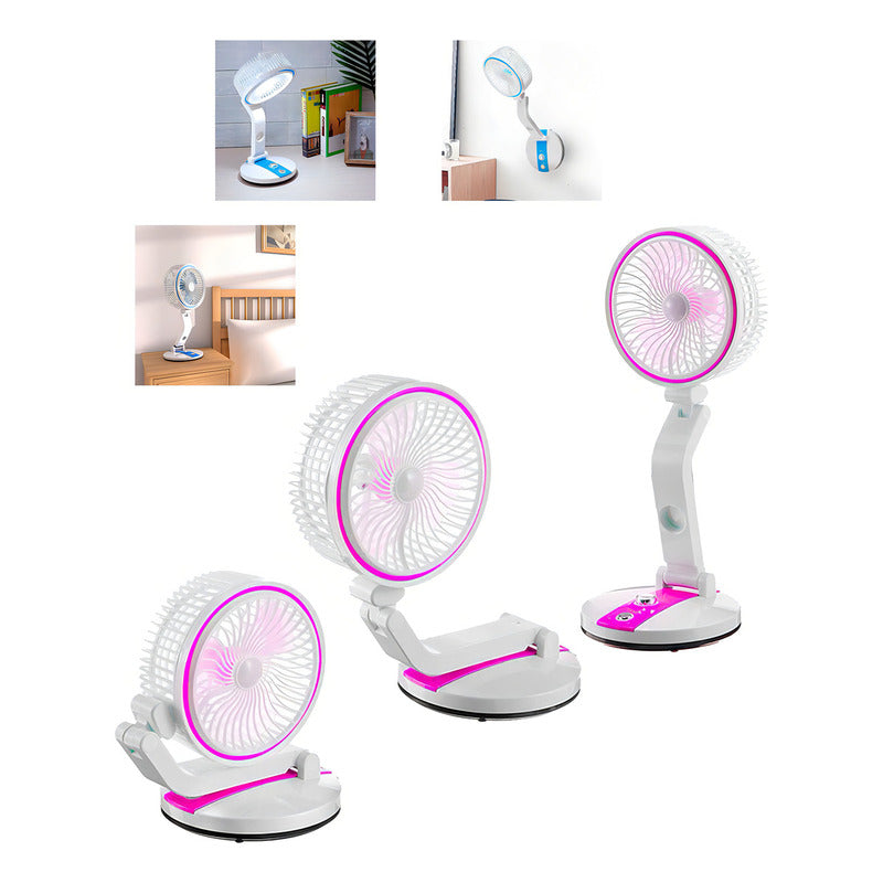 Ventilador De Mesa Plegable Recargable Genérica Con Luz Y Oscilación En Azul 18 Cm