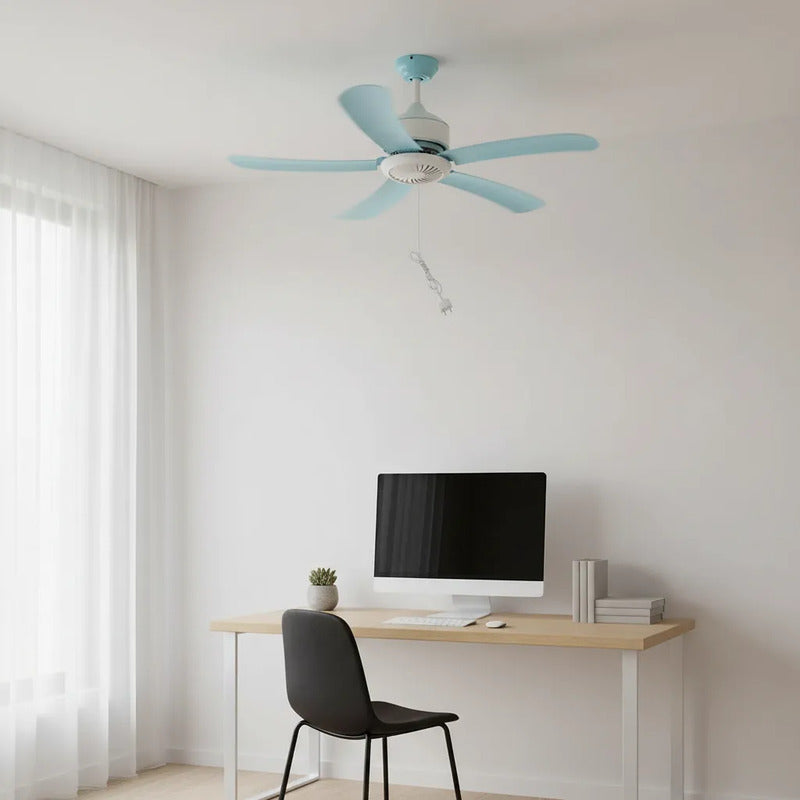 Ventilador Colgante 5 Aspas Con Enchufe A La Corriente 55 Cm 50/60hz Blanco Celeste Plástico 5