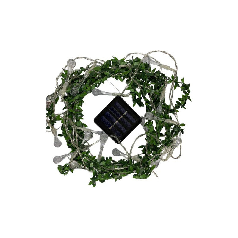 Guirnalda Solar En Forma De Gotas Con Hojas 20 Led 4 Metros  Cálida