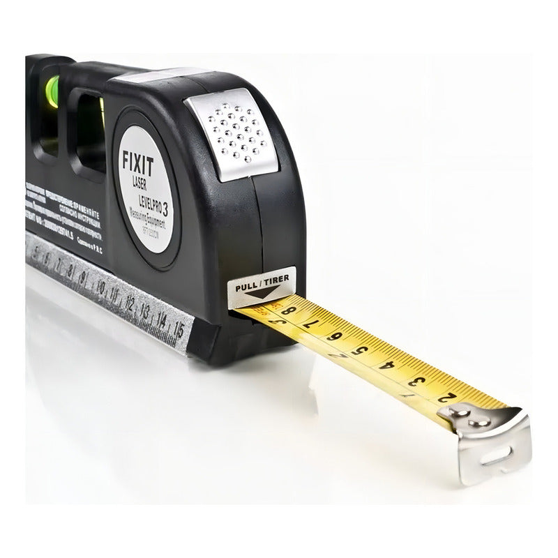 Fixit Nivel Laser 3 Burbujas Cinta Métrica Regla Cruz Horizontal Vertical Negro