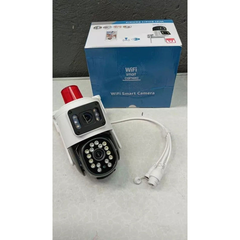 Cámara Dual Doble Visión Wifi Ip + Baliza Roja De Emergencia Blanco