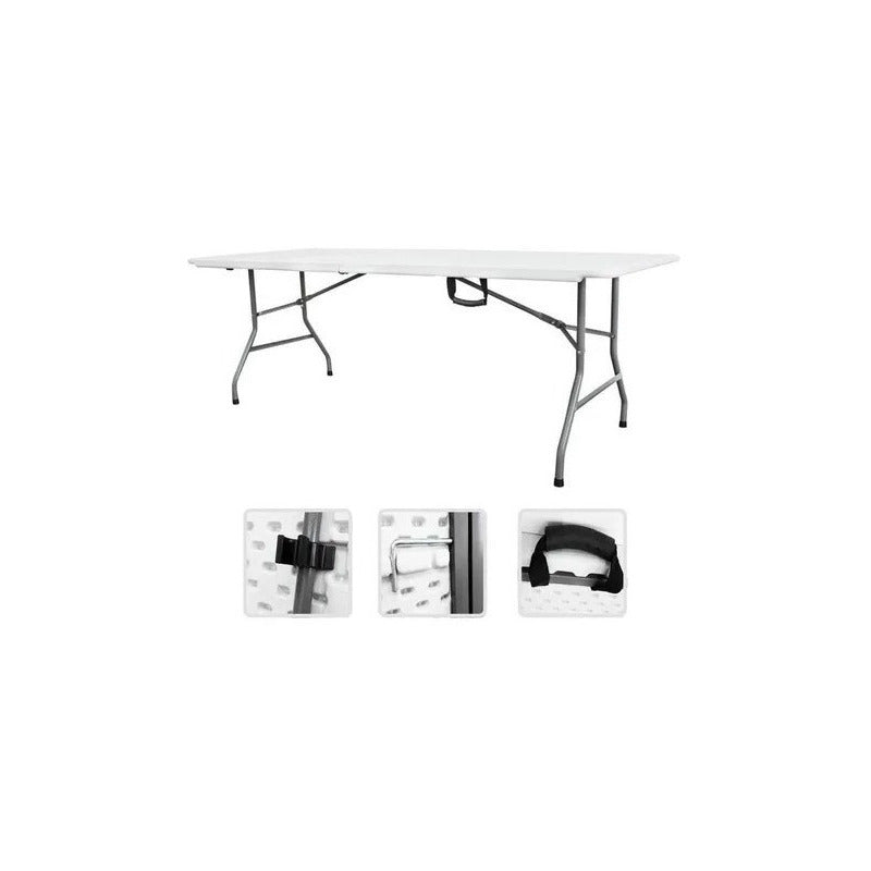 Mesa Plegable Tipo Maleta 1.80 Camping Resistente  Blanco