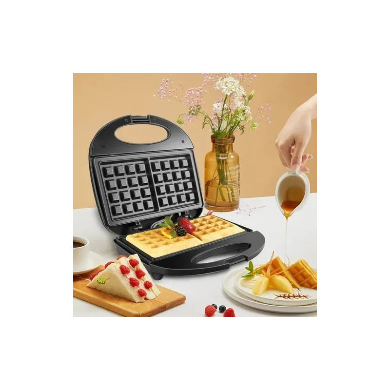 Maquina De Waffles En 5 Min Wafflera Doble Pequeña Negro