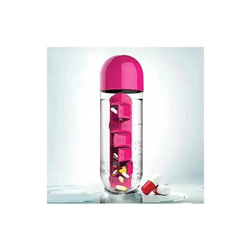 Botella Pastillero Embase 600ml Semanal Vitaminas Portatil Agua