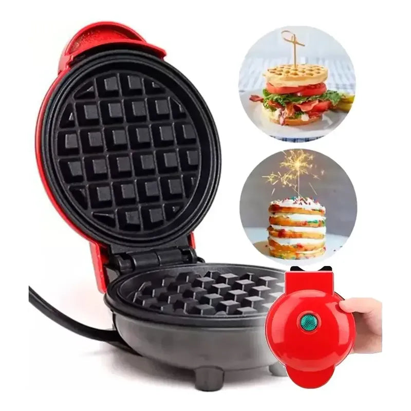 Maquina Mini Wafles Eléctrica Waflera Redonda De Repostería Rojo