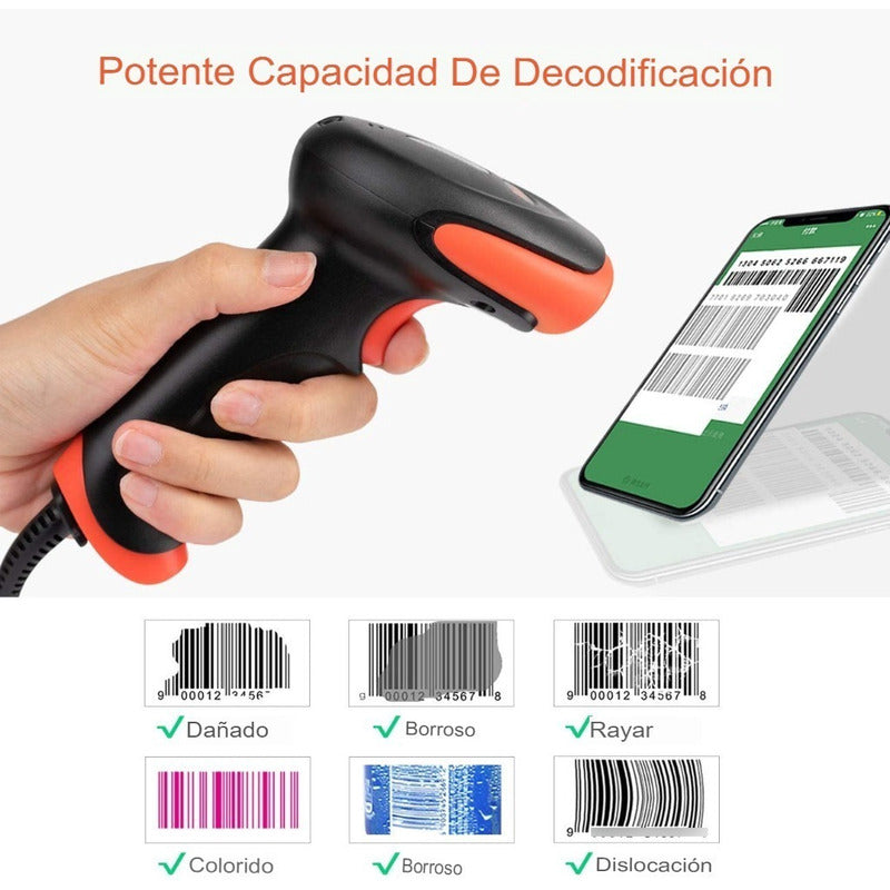 Lector Escáner De Código De Barras Inalámbrico 2.4g Pistola Negro Usb