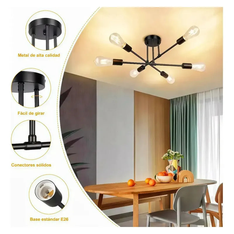 Lámpara Dormitorio Techo Moderna De 6 Luces