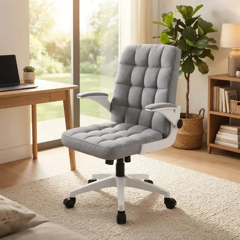 Silla Oficina Ejecutiva Ergonómica Con Apoyabrazos Ajustable Gris Algodón