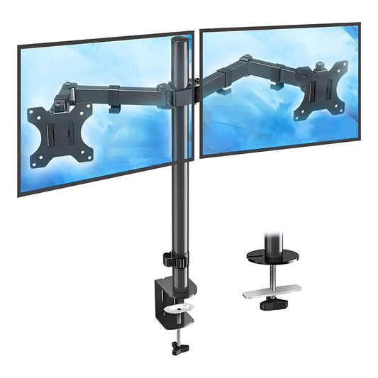 Brazo Doble Para Monitor Soporte Base Alzador Pantalla Negro