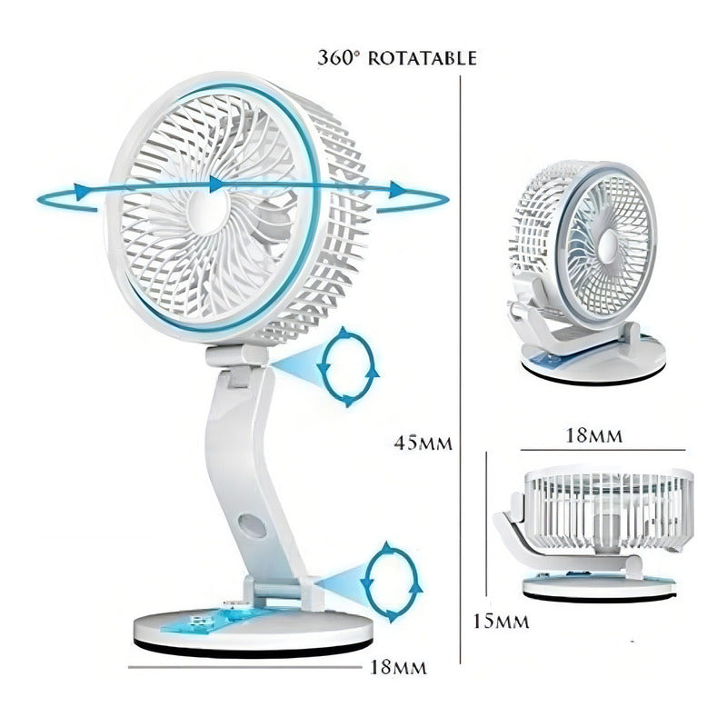 Ventilador De Mesa Plegable Recargable Genérica Con Luz Y Oscilación En Azul 18 Cm