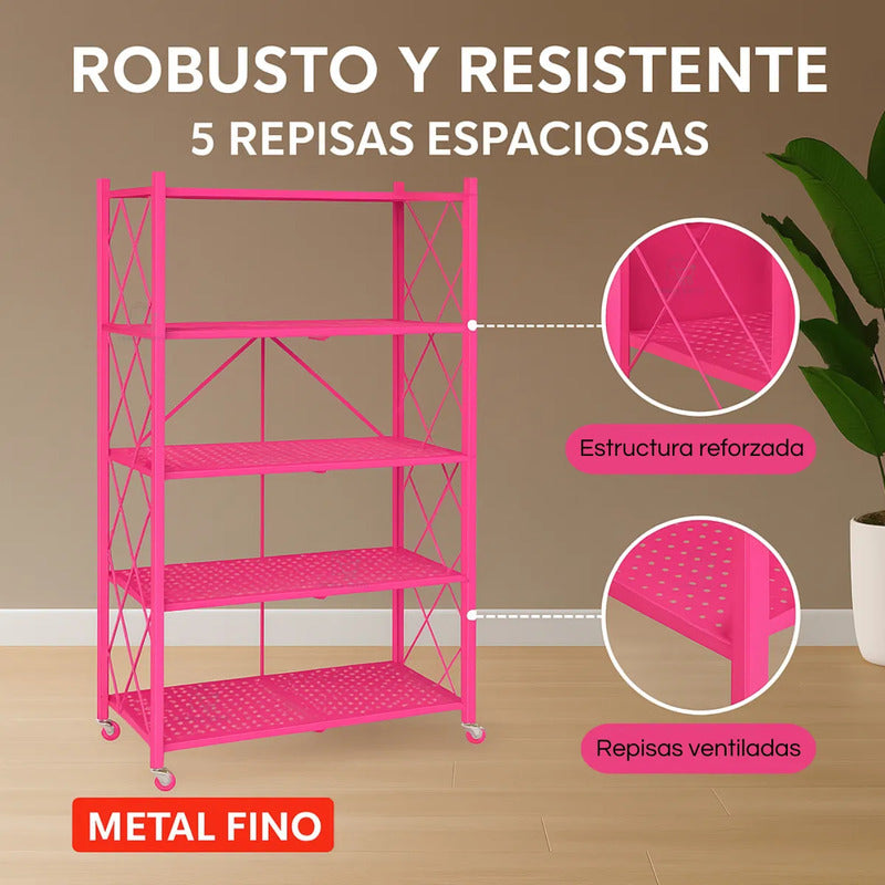 Repisa Estantería 5 Niveles Metalico Estanteplegable 50kg Ne Rosa