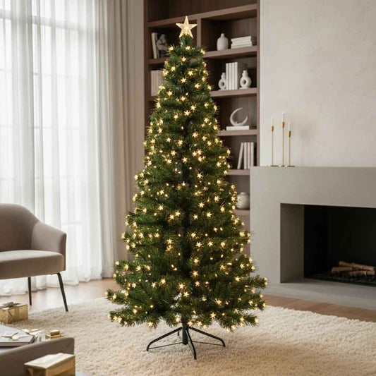 Arbol Navidad Luces Calidas Incorporadas + Estrella 170cm Verde