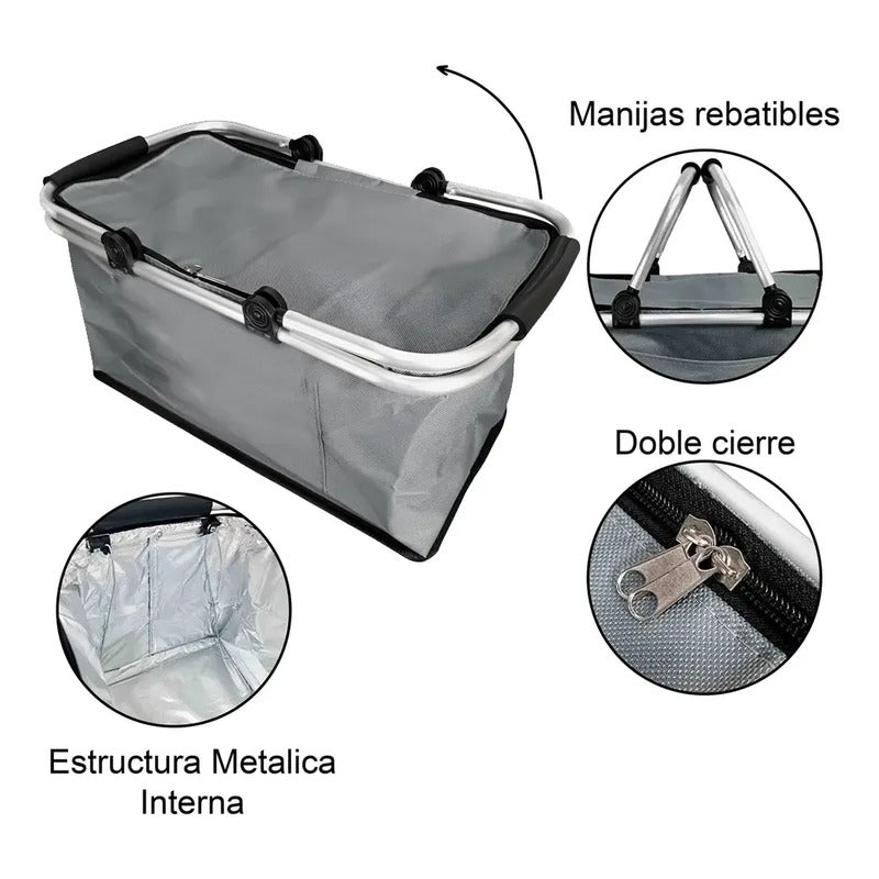 Canasto Picnic 4 Personas Cesta Térmica Impermeable Camping Gris 2