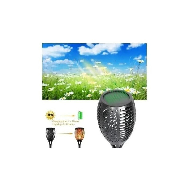 Antorcha Fuego Led Estaca Solar Carga Automática Lluvia