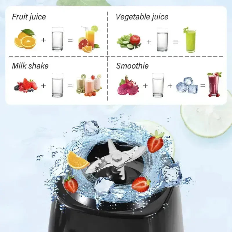 Licuadora Portátil Recargable 600ml Con 3 Programas Vaso Licuadora Usb Para Batidos Smoothies Jugos Proteínas Frutas... Negro