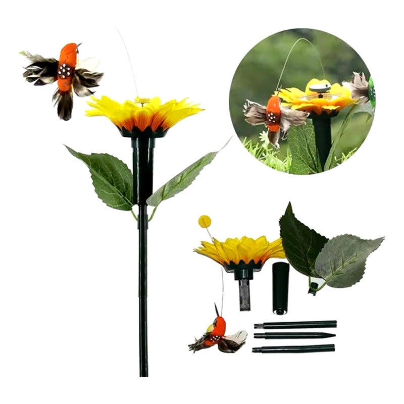 Picaflor En Girasol Estaca Solar Giratoria Colibrí Jardin