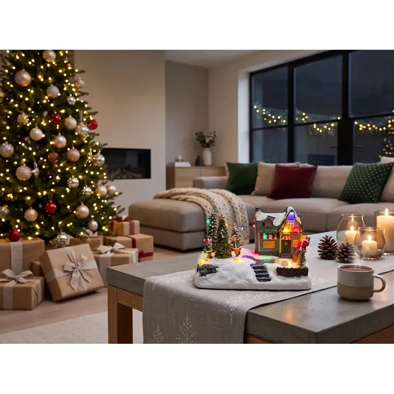 Villa Musical Navideña Decoración Navidad Con Luz Musica Multicolor