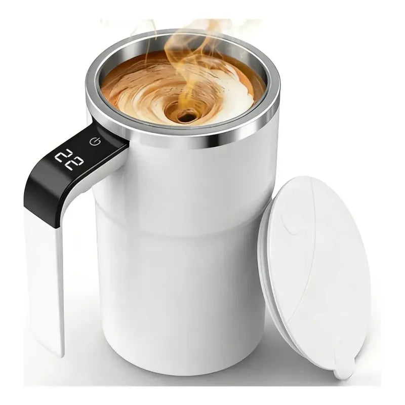 Kit Café Pro: Molinillo Eléctrico Plateado + Taza Mezcladora Auto Agitable Térmica Blanca