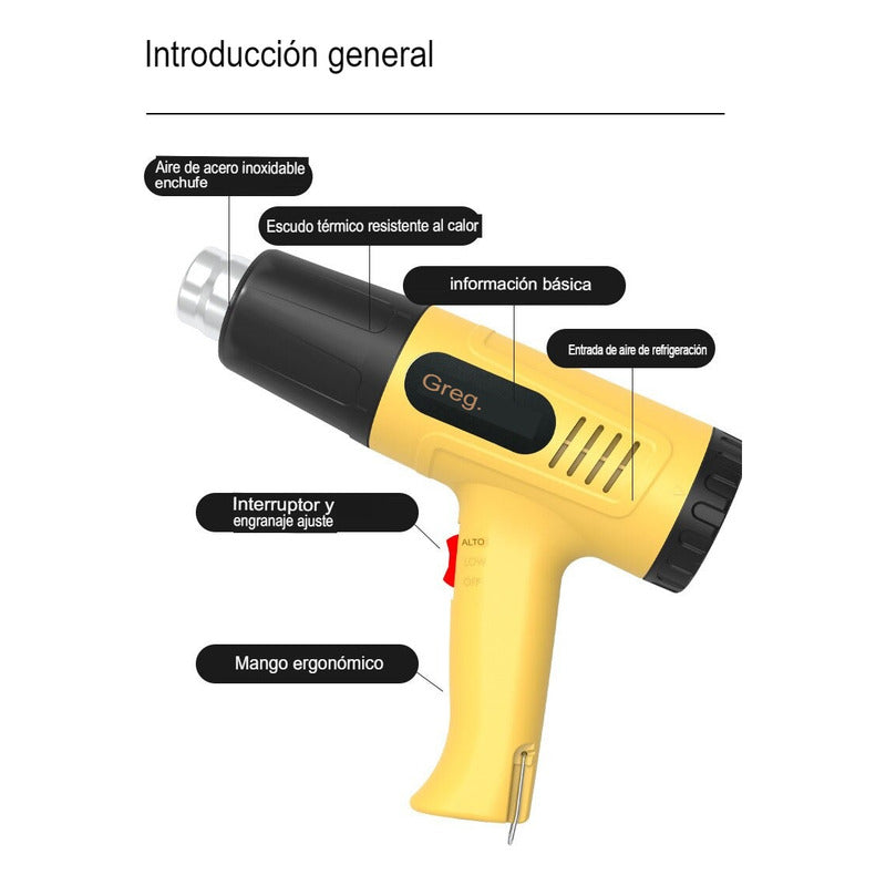 Pistola De Calor Aire Caliente 2000w 650c Amarillo