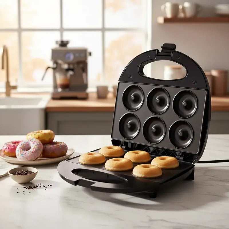 Maquina Para Donas Antiadherente Donuts Maker 6 Porciones Negro