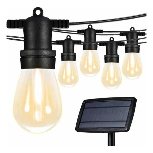 Guirnalda Led 10 Metros Panel Solar Con 10 Ampolletas Led Luz Cálida