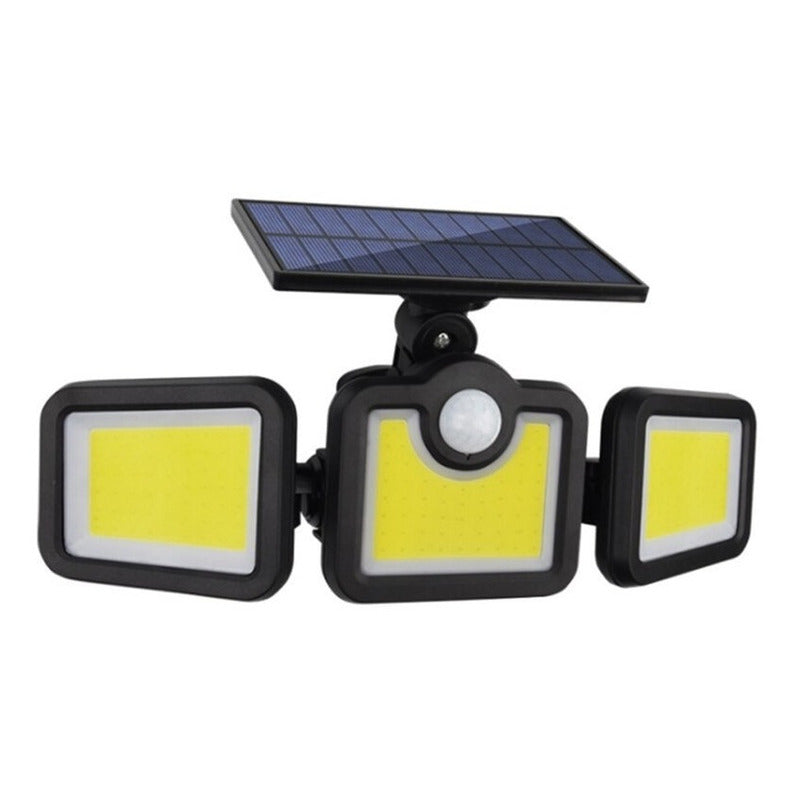 Foco Led Solar 3 Cabezas Giratorias Sensor Movimiento 103led Negro