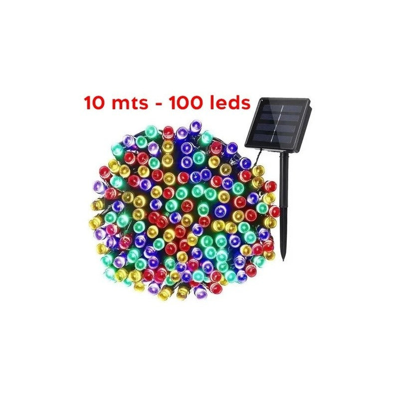 Luces Guirnalda Solar 100 Led Multicolor 10 Metros Multicolor