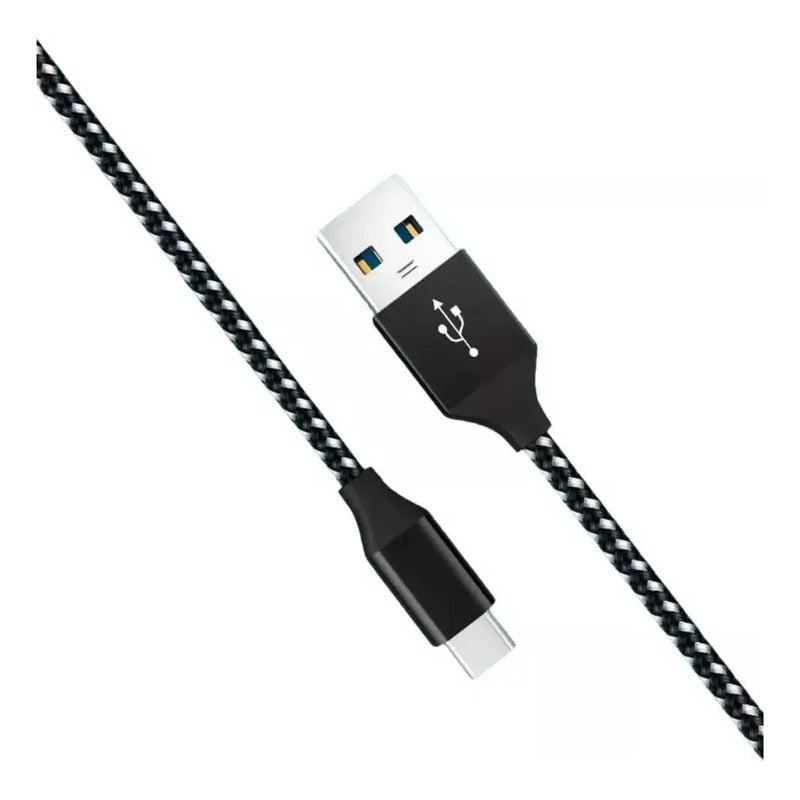 Cable Usb-c De 3 Mts Largo Reforzado Carga Rapida Negro