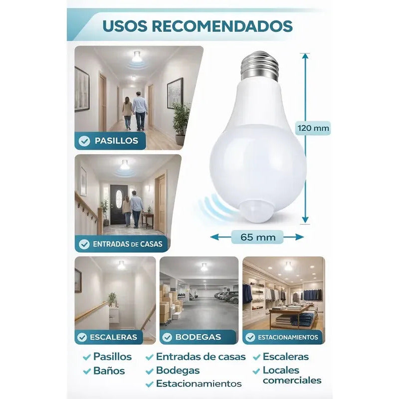 Ampolleta Con Sensor De Movimiento Encendido Automático 9w Blanco Frío
