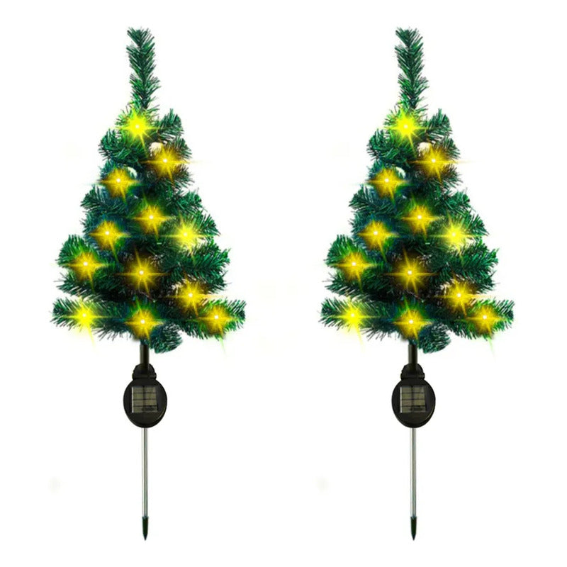 Pack X2 Estaca Solar Arbol De Navidad Con Luces Calidas Amarillo