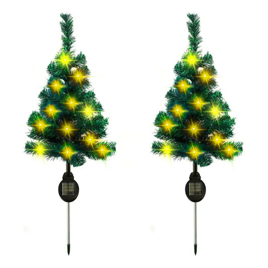 Pack X2 Estaca Solar Arbol De Navidad Con Luces Calidas Amarillo