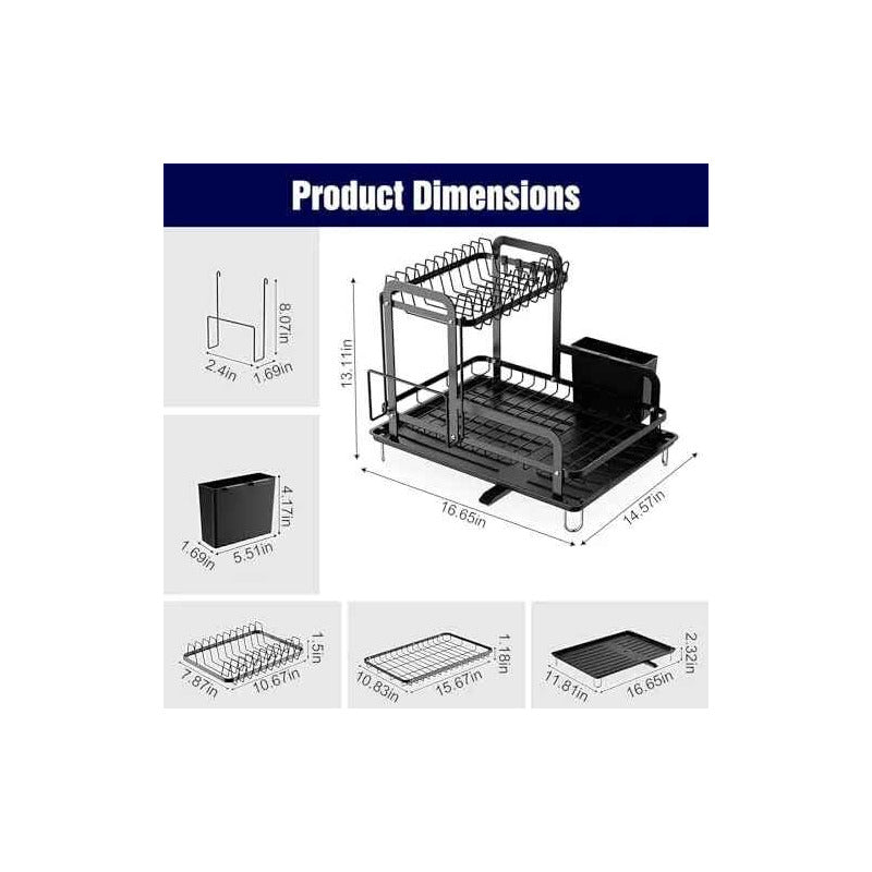 Escurridor De Platos De Acero Secaplatos Negro 2 Niveles Negro