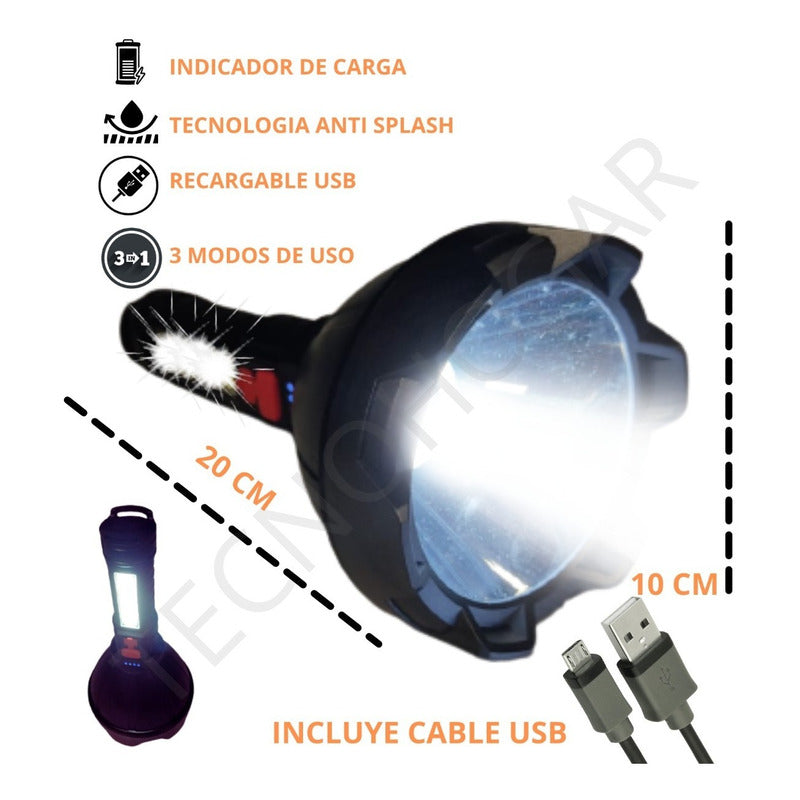 Linterna Grande Led Recargable Usb, Resiste Agua