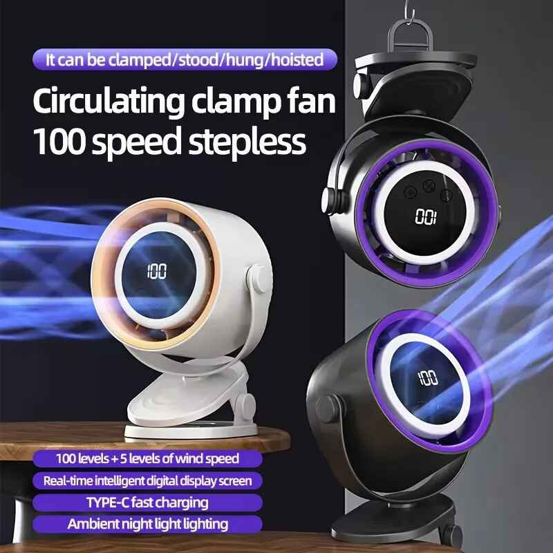 Ventilador Recargable Digital Liviano Mesa Escritorio Gancho 12 Cm 50hz-60hz Negro Plástico 7