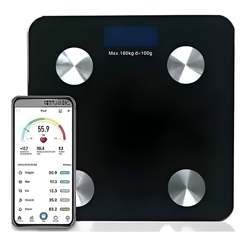 Pesa De Baño Digital Bluetooth App Control De Peso Y Grasa Negro