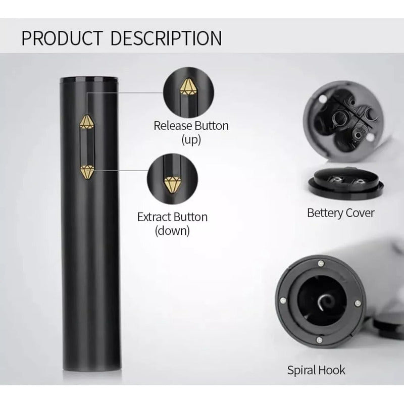 Sacacorchos Eléctrico Para Vino, Facil De Usar, Abrebotellas Negro