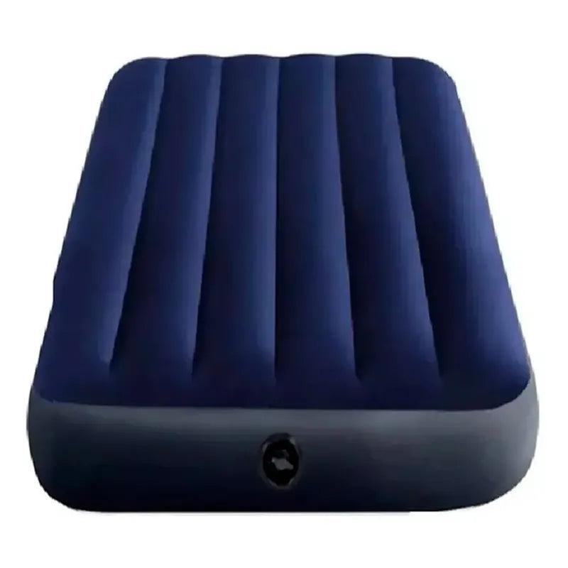 Kit Camping: Luz Emergencia Solar 3 Ampolletas Blanco Frío + Colchón Inflable 2 Plazas Azul