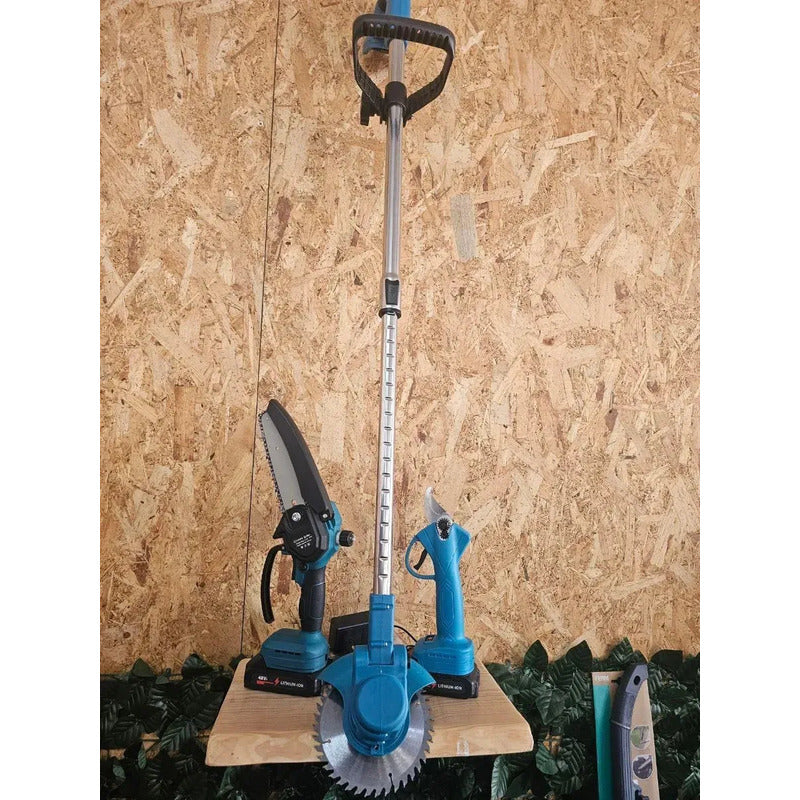 Kit 3 En 1 Cortadora De Pasto + Tijera + Sierra Para Jardin Azul Acero