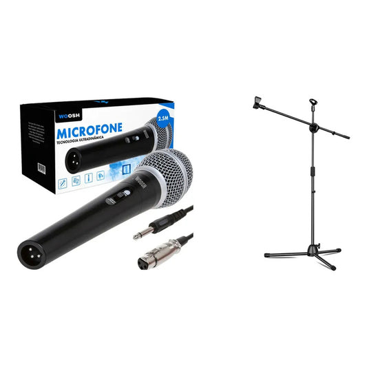 Kit Proaudio: Micrófono Dinámico M-58 Negro + Soporte Atril Con Boom Pedestal Negro