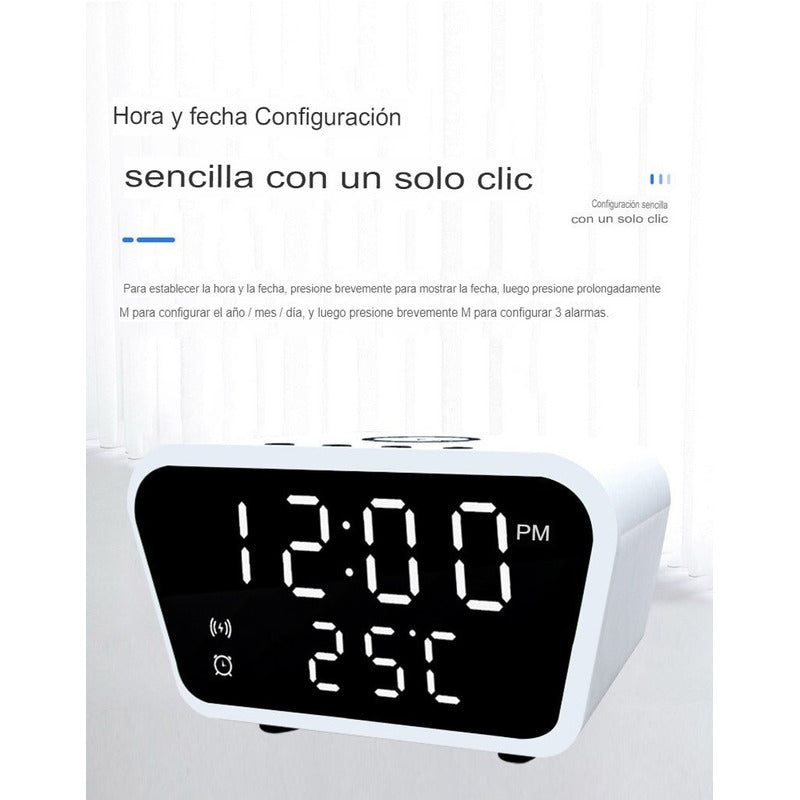 Reloj Despertador Con Cargador Inalámbrico Y Termómetro