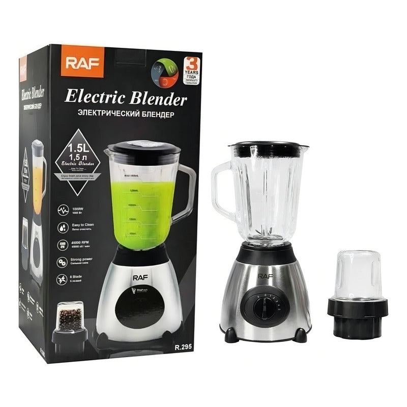 Licuadora Juguera Raf 1.5l Vidrio Acero Inoxidable 1000w Plateado