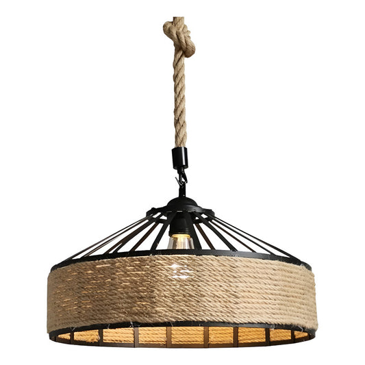 Lampara Redonda 30cm Con Cuerda Cáñamo Metal Rustica